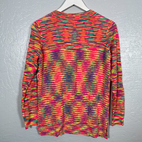 LOGO by Lori Goldstein Women XXS Bright Neon Space Dye Button Front Cardigan - Picture 5 of 8